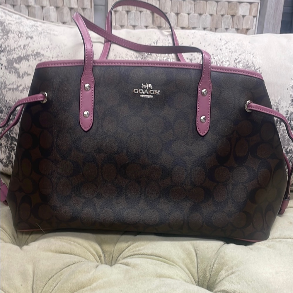 Coach Brown and Pink Tote Bag with Signature Design